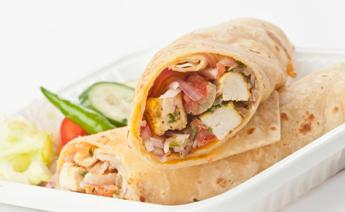 Paneer Roll at Mad Mirchi served hot with chutney.